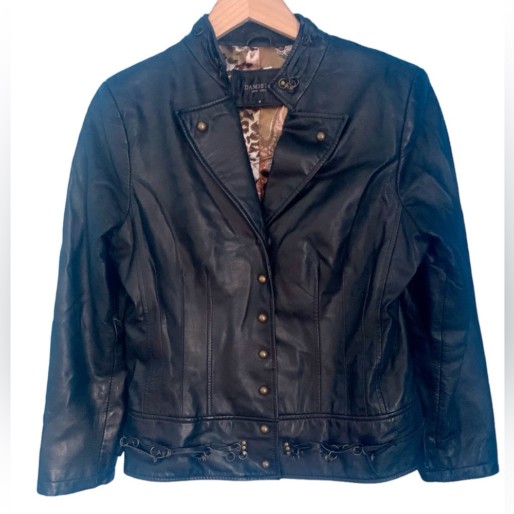 Damselle Women’s Soft Black Genuine Leather Jacket Coat Size M